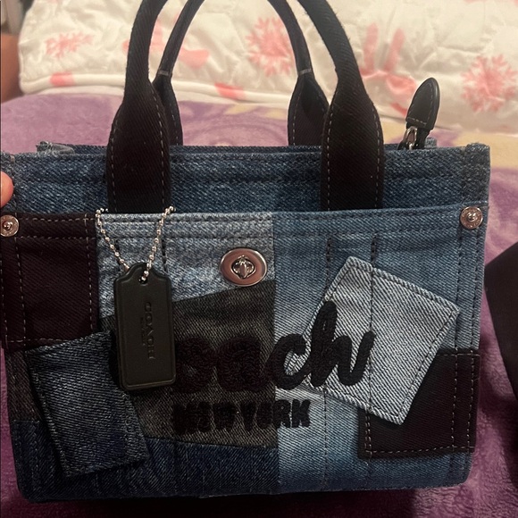 Coach Blue and Black Patchwork Tote - Picture 2 of 5